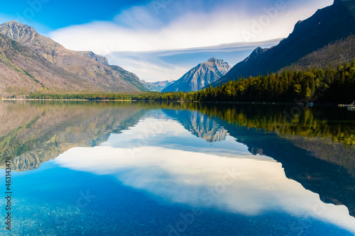 Mountains Reflected on The Still Waters of Lake McDonald, Glacier National Park, Montana, USA