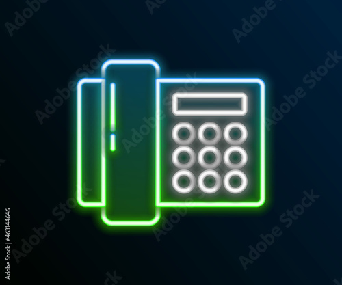 Glowing neon line Telephone icon isolated on black background. Landline phone. Colorful outline concept. Vector