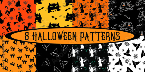 A set of eight hand-drawn seamless patterns. Vector illustrations for wrapping paper, textiles, notebook and  covers, bags, scrapbooking and wallpaper. Doodle style. 