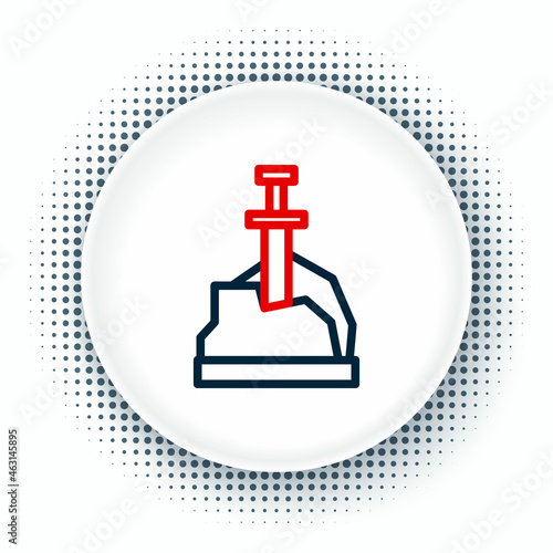Line Sword in the stone icon isolated on white background. Excalibur the sword in the stone from the Arthurian legends. Colorful outline concept. Vector