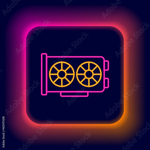 Glowing neon line Video graphic card icon isolated on black background. Colorful outline concept. Vector