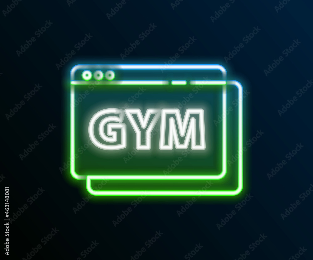 Glowing neon line Online fitness and training icon isolated on black background. Colorful outline concept. Vector Glowing neon line Online fitness and training icon isolated on black background. Colorful outline concept. Vector