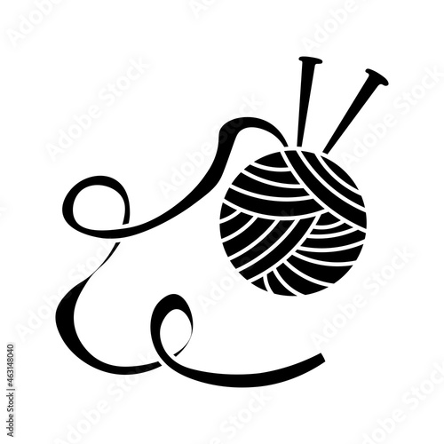 Yarn spool icon vector on white background. Knit crochet emblem design. Handmade wool shop logo. Yarn logo for handmade craftsmen. Simple black and white sign.