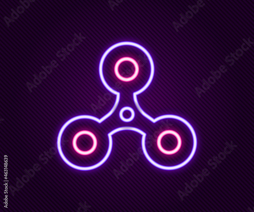 Glowing neon line Fidget spinner icon isolated on black background. Stress relieving toy. Trendy hand spinner. Colorful outline concept. Vector