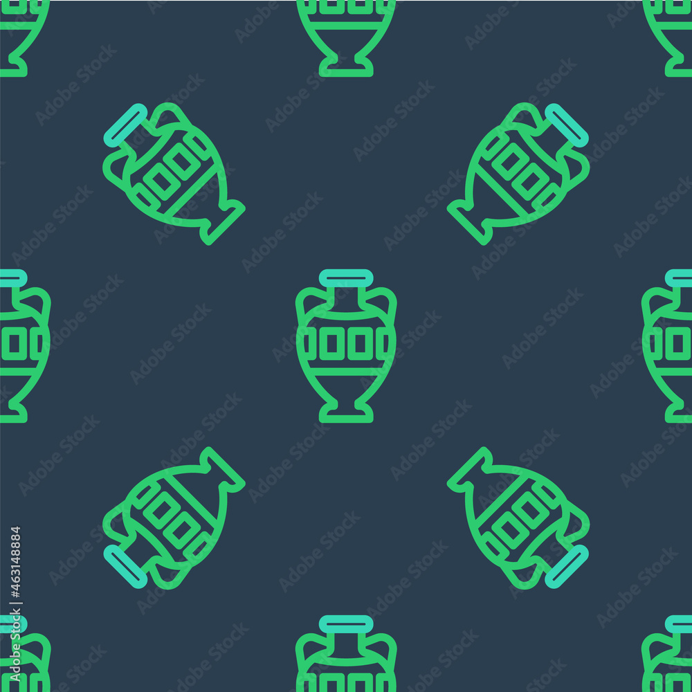 Line Ancient amphorae icon isolated seamless pattern on blue background. Vector Line Ancient amphorae icon isolated seamless pattern on blue background. Vector