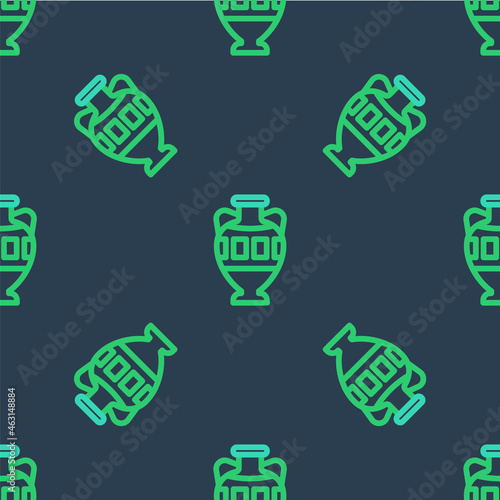 Line Ancient amphorae icon isolated seamless pattern on blue background. Vector