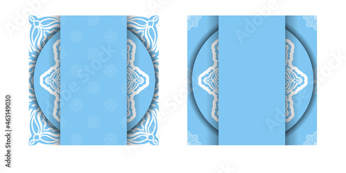Blue color flyer template with white mandala pattern prepared for typography.