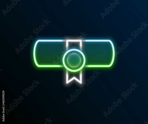 Glowing neon line Decree, paper, parchment, scroll icon icon isolated on black background. Colorful outline concept. Vector