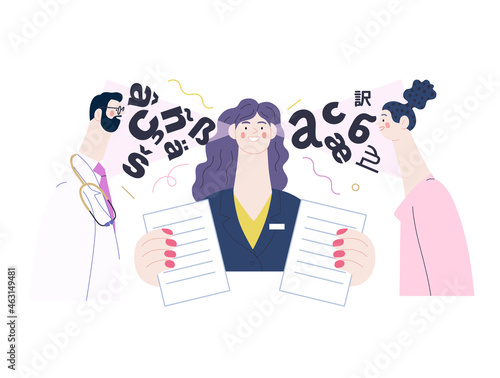 Medical translations - medical insurance illustration. Flat vector