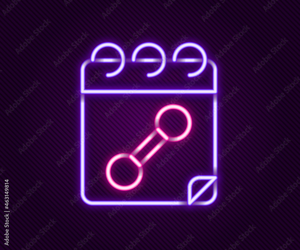 Glowing neon line Calendar fitness icon isolated on black background. Training schedule. Colorful outline concept. Vector Glowing neon line Calendar fitness icon isolated on black background. Training schedule. Colorful outline concept. Vector