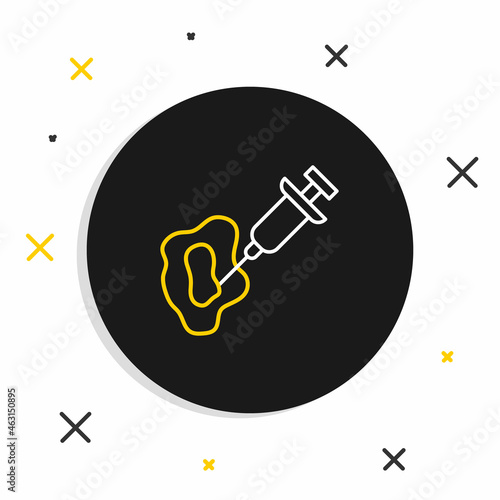 Line GMO syringe icon isolated on white background. Genetically modified organism acronym. Dna food modification. Colorful outline concept. Vector