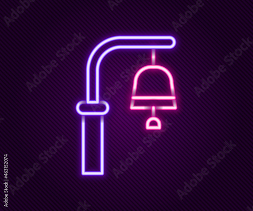 Glowing neon line Train station bell icon isolated on black background. Colorful outline concept. Vector