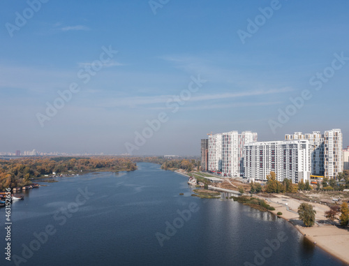 Air view of the houses on the banks of the Dnieper River. Residential complex © Artbovich
