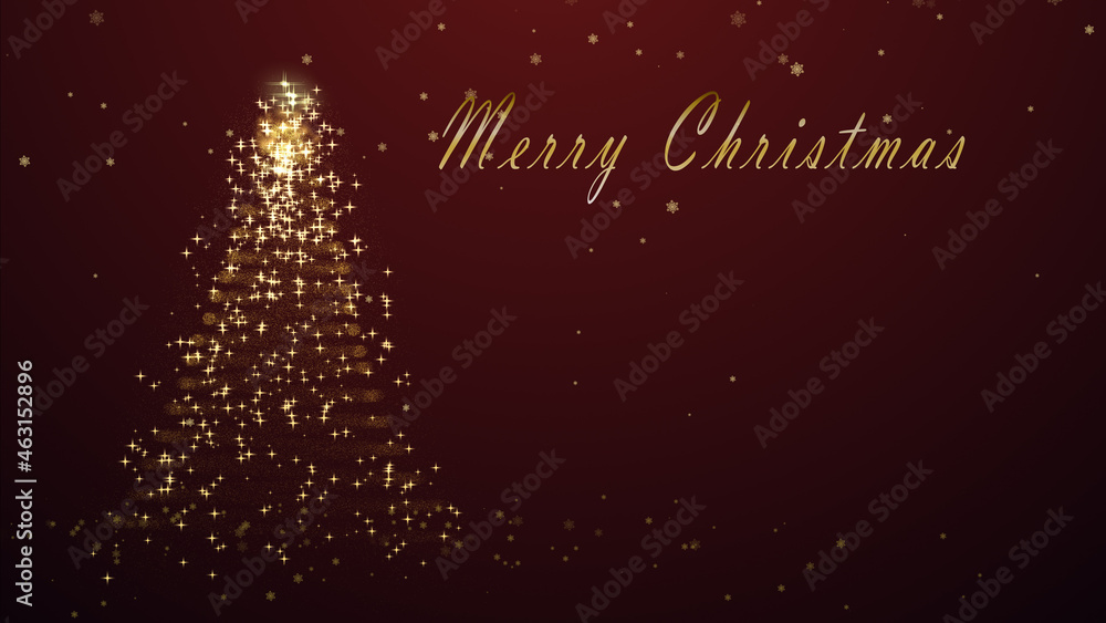 Christmas Tree with Shiny Particles and Glowing Stars on Christmas Background