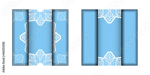 Template Greeting card in blue color with luxurious white ornaments prepared for printing.