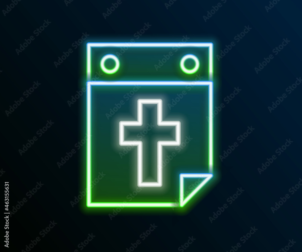 Obraz premium Glowing neon line Calendar death icon isolated on black background. Colorful outline concept. Vector