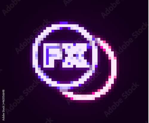 Glowing neon line Photo camera fx icon isolated on black background. Foto camera. Digital photography. Colorful outline concept. Vector