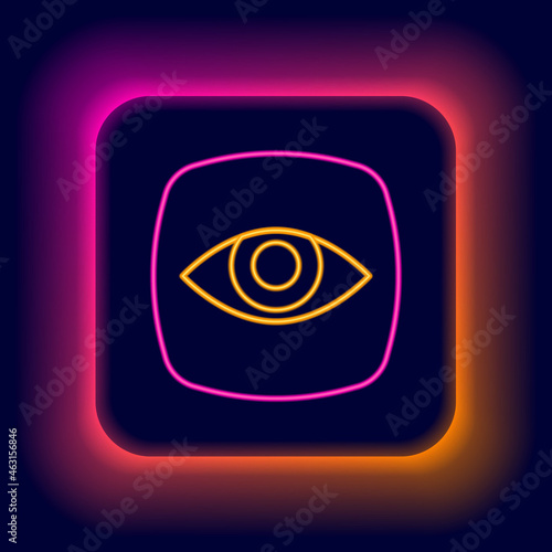 Glowing neon line Security camera icon isolated on black background. Colorful outline concept. Vector