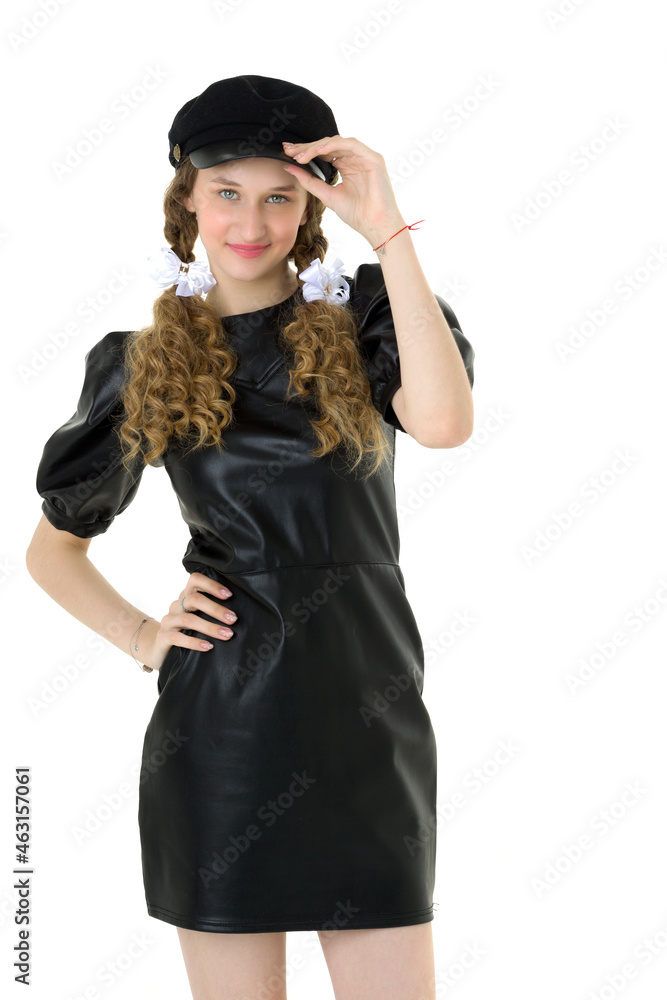 Portrait of teen girl with curly braids and cap Portrait of teen girl with curly braids and cap