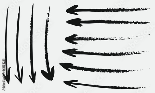 Grunge vector arrows. Dry brush strokes, hand drawn
