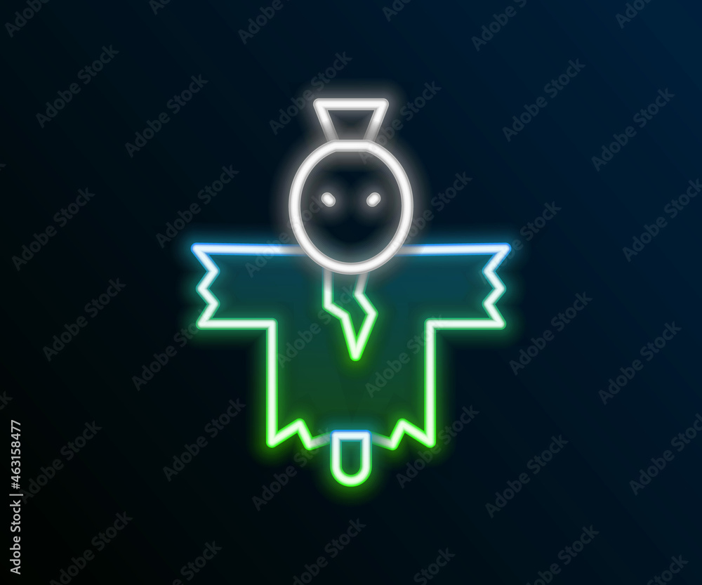 Glowing neon line Scarecrow icon isolated on black background. Happy Halloween party. Colorful outline concept. Vector Glowing neon line Scarecrow icon isolated on black background. Happy Halloween party. Colorful outline concept. Vector