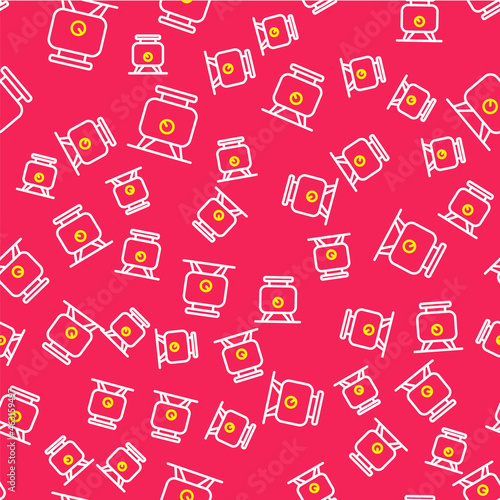 Line Metal tank with grape juice as alcoholic fermentation icon isolated seamless pattern on red background. Vector