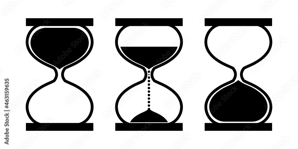 Fototapeta premium Hourglass icon, logo, sign, symbol set. Black sandglass isolated on white background. Vector illustration