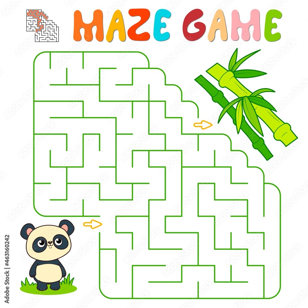Maze puzzle game for children. Maze or labyrinth game with panda. Stock  Illustration | Adobe Stock