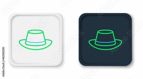 Line Oktoberfest hat icon isolated on white background. Hunter hat with feather. German hat. Colorful outline concept. Vector