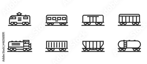 locomotive and wagon icon set. train and railway freight cars symbols