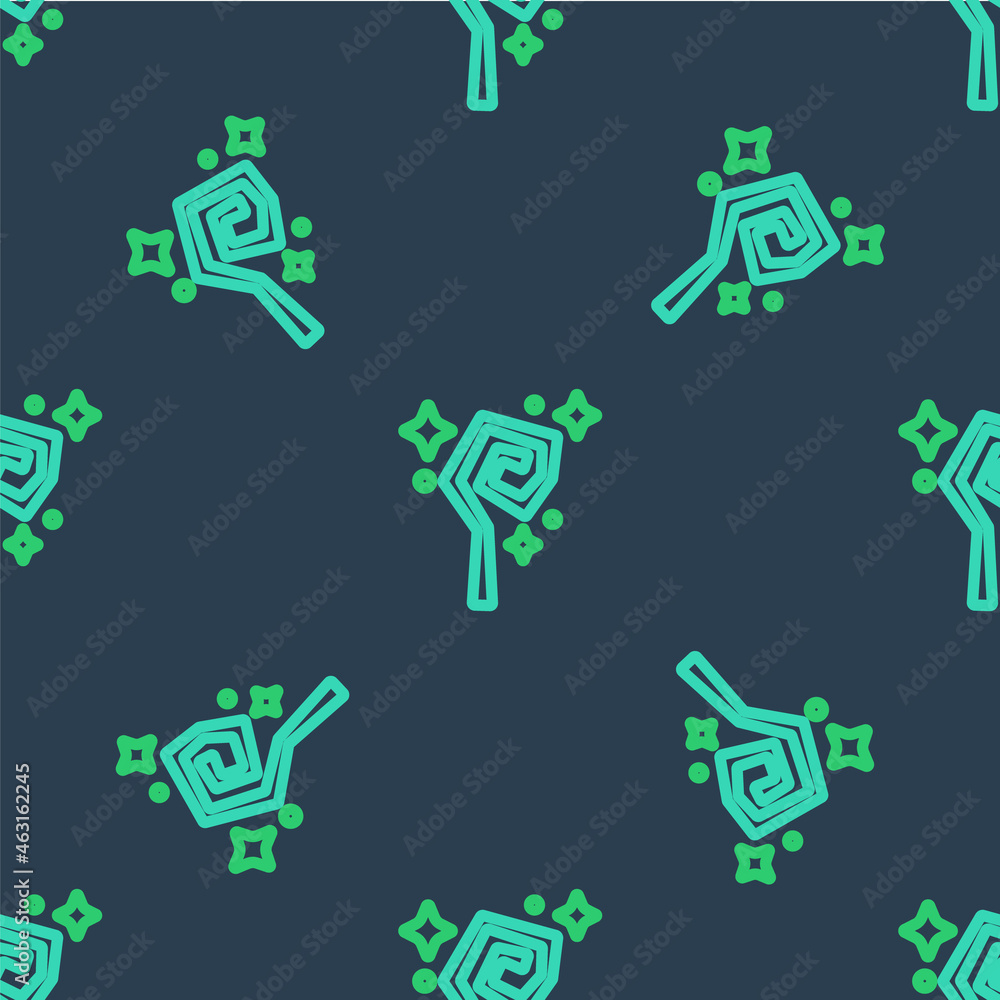 Line Magic staff icon isolated seamless pattern on blue background. Magic wand, scepter, stick, rod. Vector Line Magic staff icon isolated seamless pattern on blue background. Magic wand, scepter, stick, rod. Vector