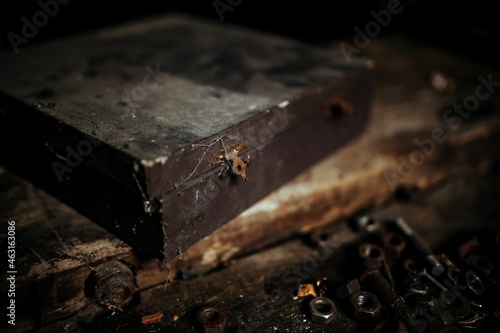 Old boxes in a workshop
