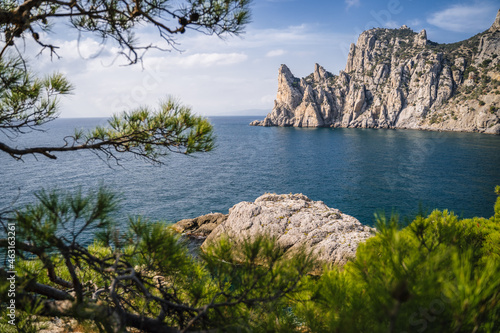 Landscape view of Karaul-Oba mountain and Blue bay in Crimea, New Light resort, Russian Federation photo