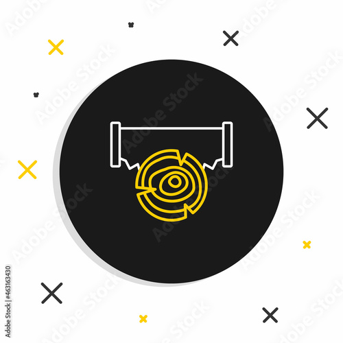 Line Two-handed saw and log icon isolated on white background. Colorful outline concept. Vector