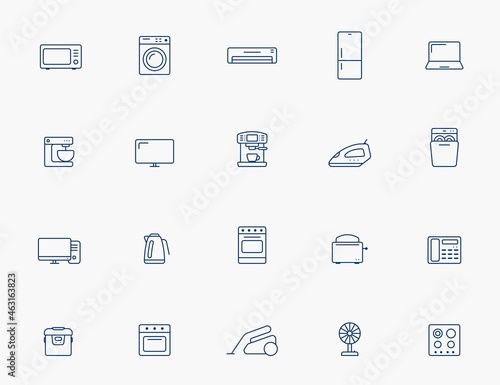 home appliances line icon set. electrical household equipment