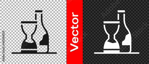 Black Bottle of wine icon isolated on transparent background. Wine aging. Vector