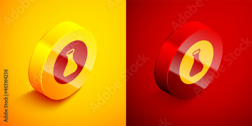 Isometric Test tube and flask chemical laboratory test icon isolated on orange and red background. Laboratory glassware sign. Circle button. Vector © Kostiantyn