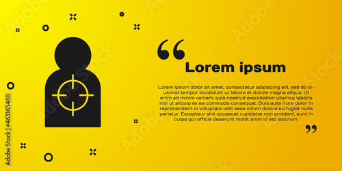 Black Human target sport for shooting icon isolated on yellow background. Clean target with numbers for shooting range or shooting. Vector