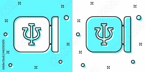 Black line Psychology icon isolated on green and white background. Psi symbol. Mental health concept, psychoanalysis analysis and psychotherapy. Random dynamic shapes. Vector