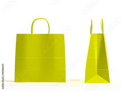 Yellow cardboard bag isolated on white background ready for mockup