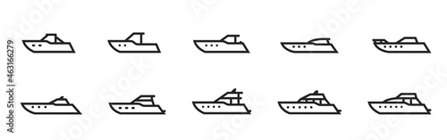 powerboat and yacht line icon set. motor boats for sea travel and rest