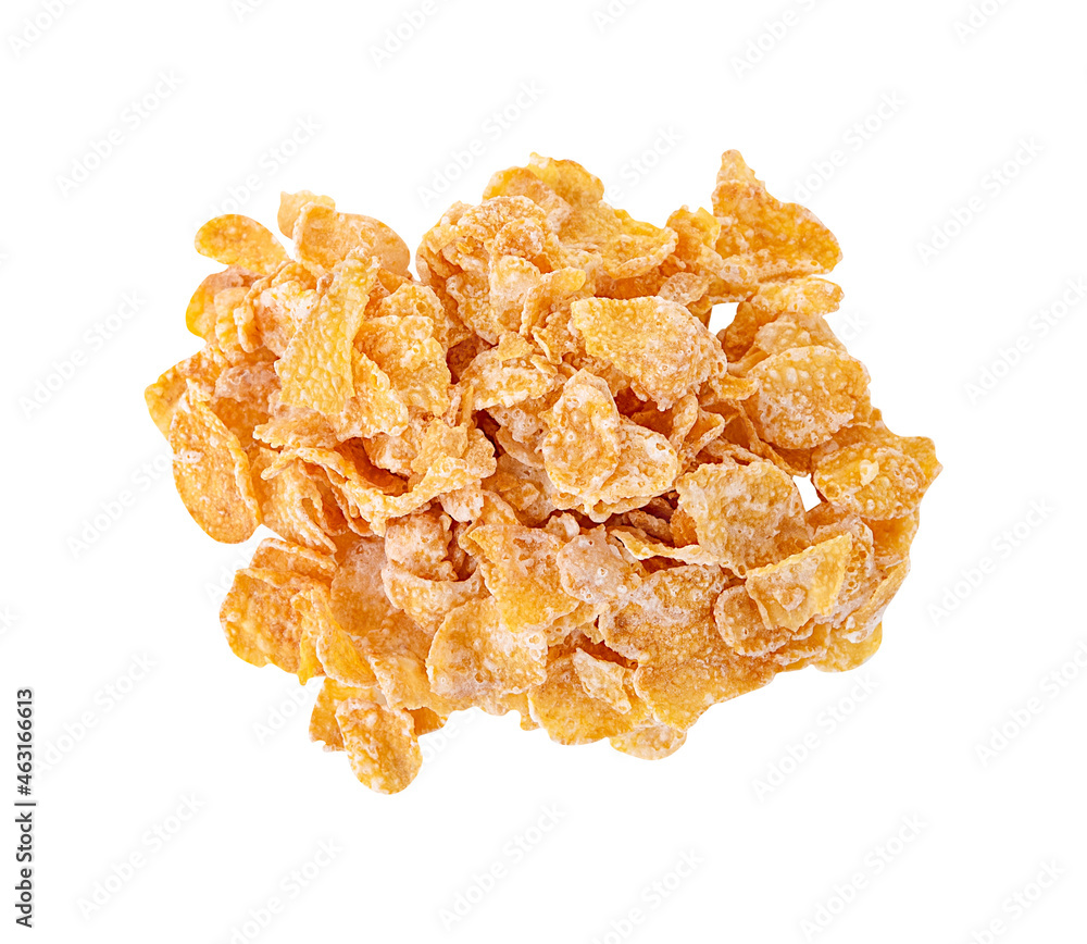 Cornflakes isolated on white background. Top view Cornflakes isolated on white background. Top view