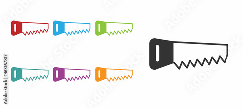 Black Hand saw icon isolated on white background. Set icons colorful. Vector