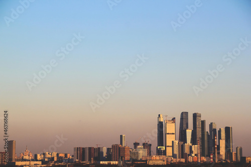 Moscow city skyline at sunset
