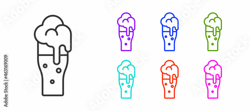 Black line Glass of beer icon isolated on white background. Set icons colorful. Vector