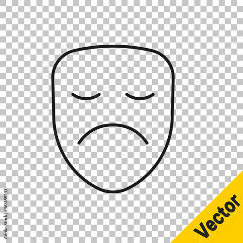 Black line Drama theatrical mask icon isolated on transparent background. Vector