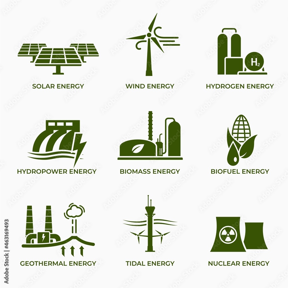 green energy icon set. eco friendly, sustainable, renewable and ...