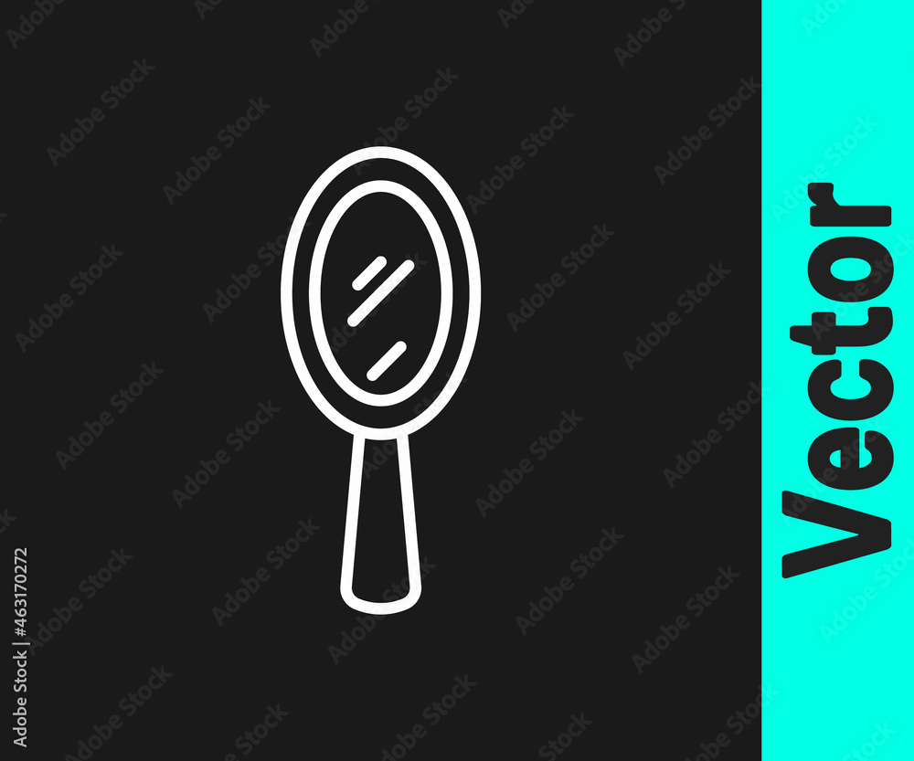White line Magic hand mirror icon isolated on black background. Vector White line Magic hand mirror icon isolated on black background. Vector