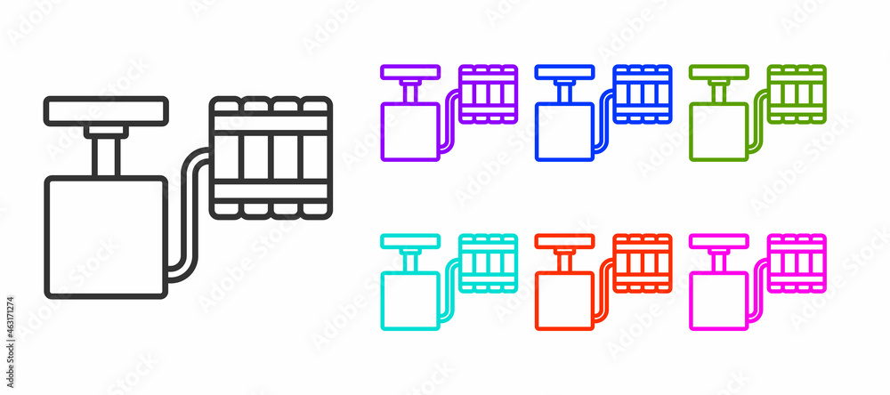 Black line Handle detonator for dynamite icon isolated on white background. Set icons colorful. Vector Black line Handle detonator for dynamite icon isolated on white background. Set icons colorful. Vector