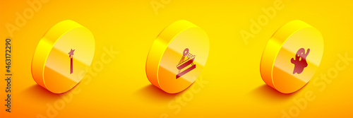 Set Isometric Magic wand, Boat swing and Ghost icon. Vector
